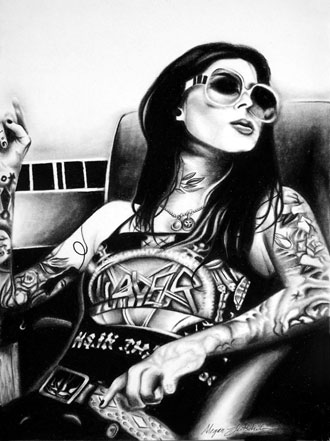 First drawing of tattoo artist Kat Von D owner of High Voltage Tattoo in